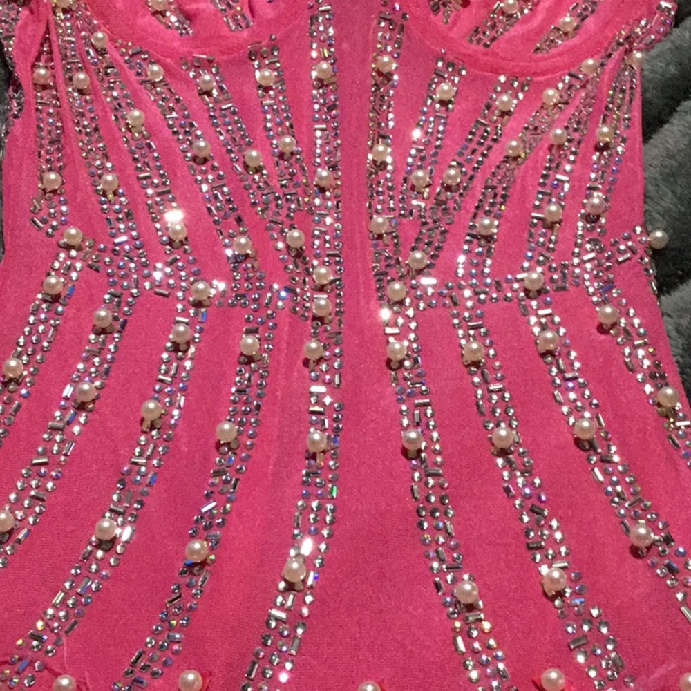 Fashion Nova Vibrant Pink Beaded Mini Dress - Picture 8 of 14